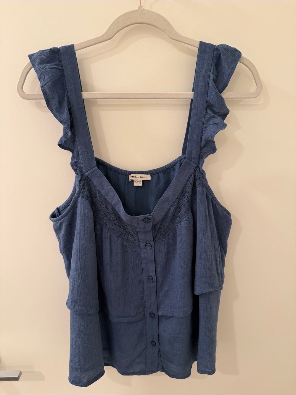 American Eagle Outfitters Navy Blue Ruffle Strap Tank